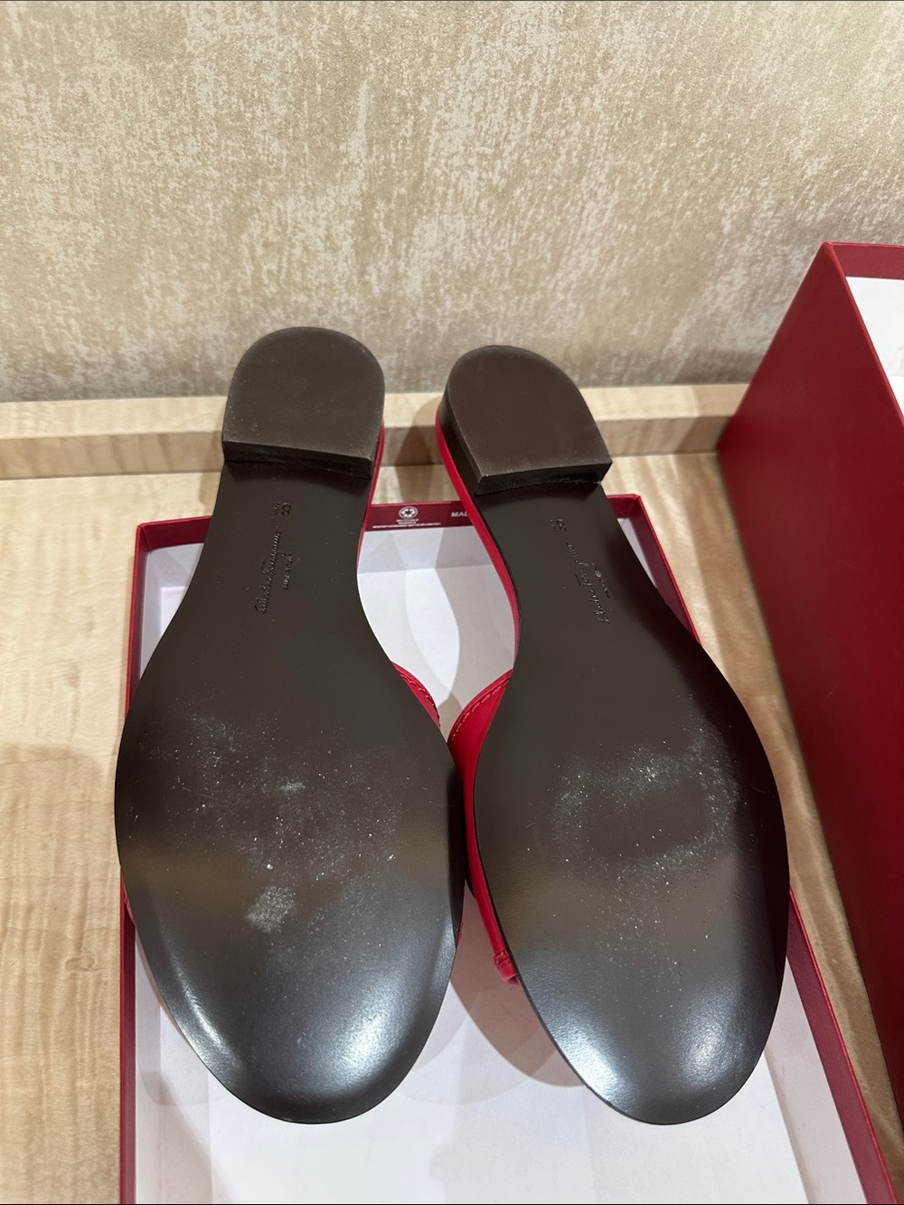 Salvatore Ferragamo Red Leather Gancini Slide Mules - Picture 3 of 5